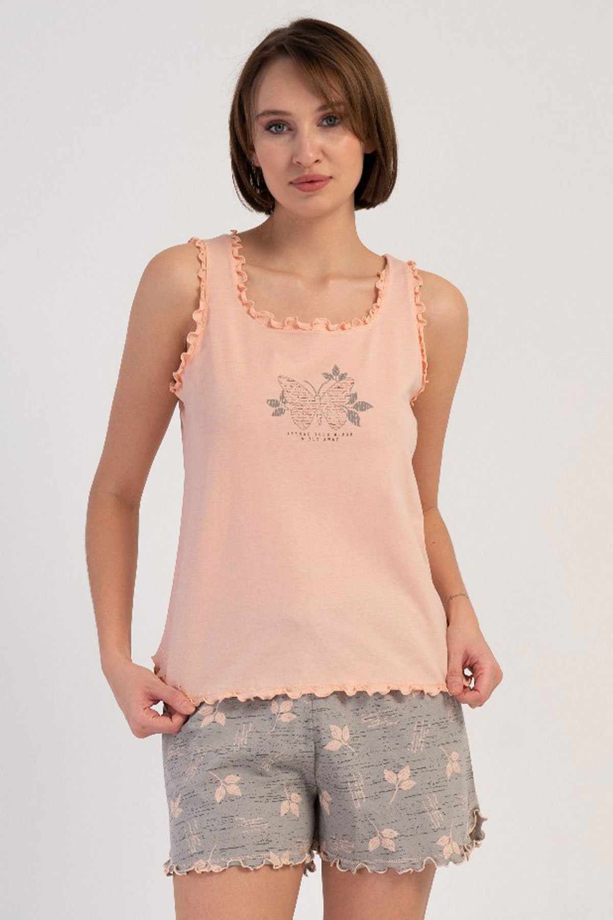 Pamuklu Kadın Genıs Askılı Şortlu Pijama Takım
