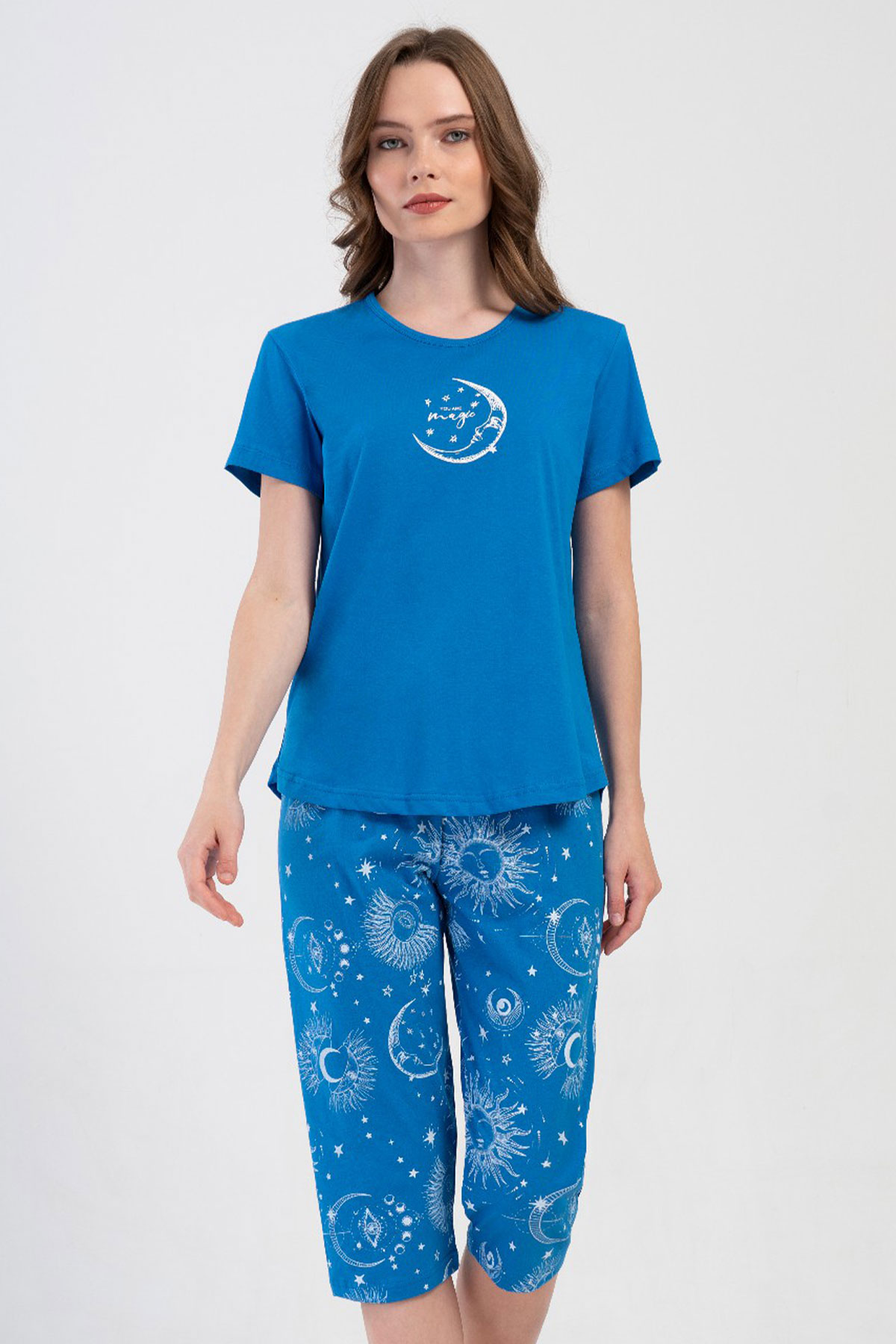 Pamuklu Kadın Kısa Kol Kaprili Pijama Takım
