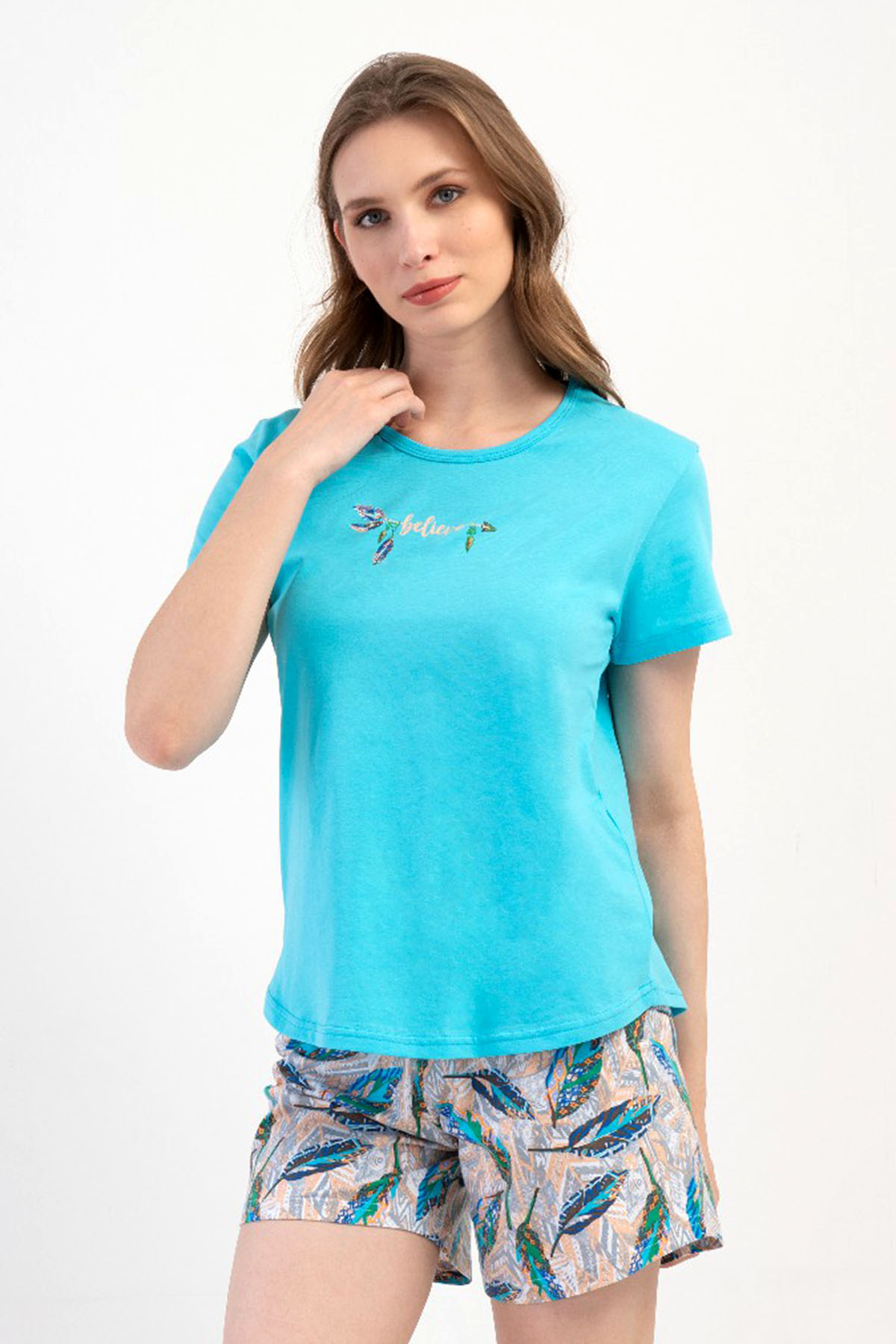 Pamuklu Kadın Kısa Kol Şortlu Pijama Takım
