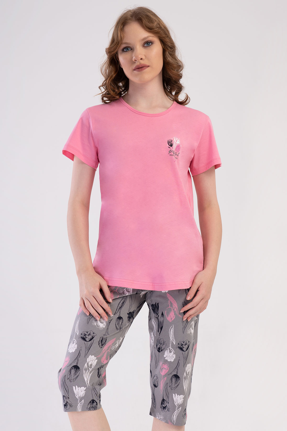 Pamuklu Kadın Kısa Kol Kaprili Pijama Takım
