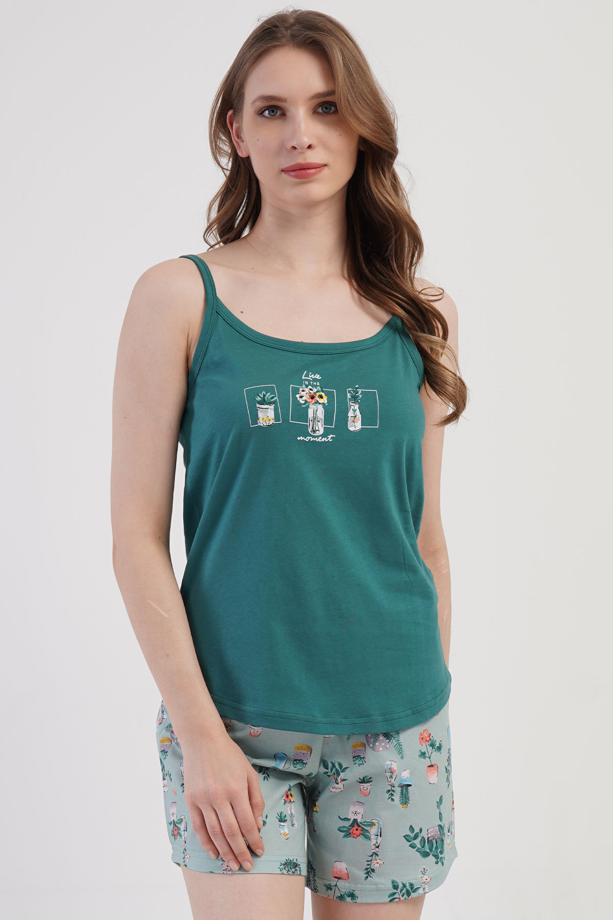 Pamuklu Kadın Ip Askılı Şortlu Pijama Takım
