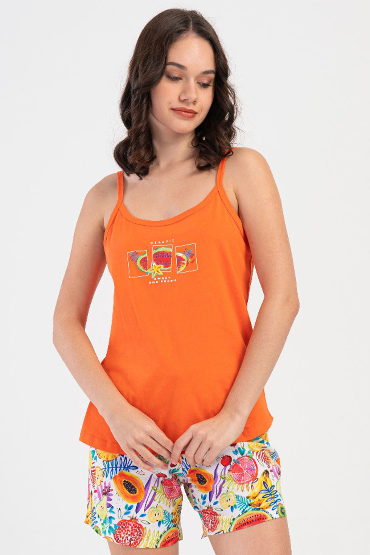 Pamuklu Kadın Ip Askılı Şortlu Pijama Takım
