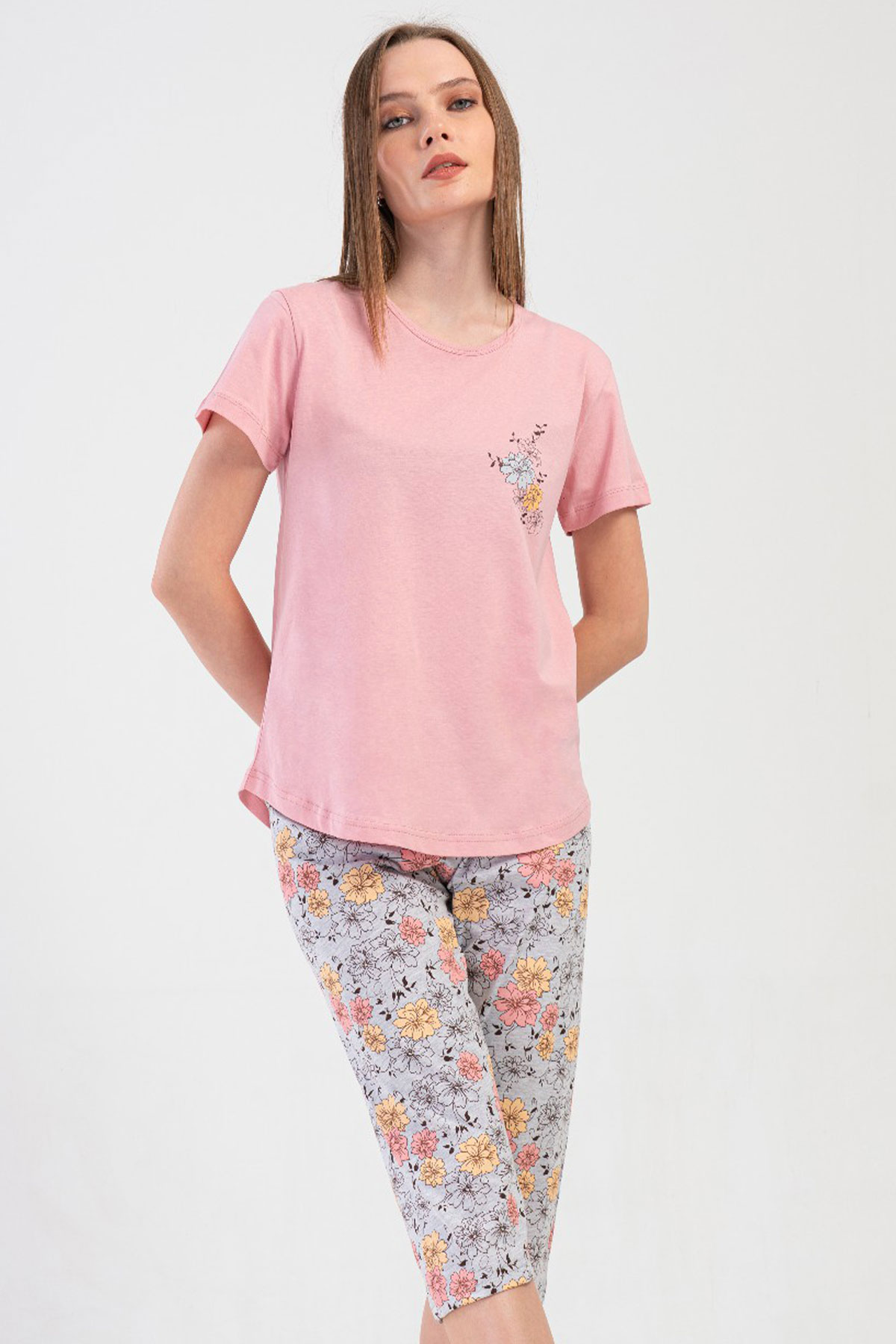 Kadın Kısa Kol Kaprili Pijama Takım
