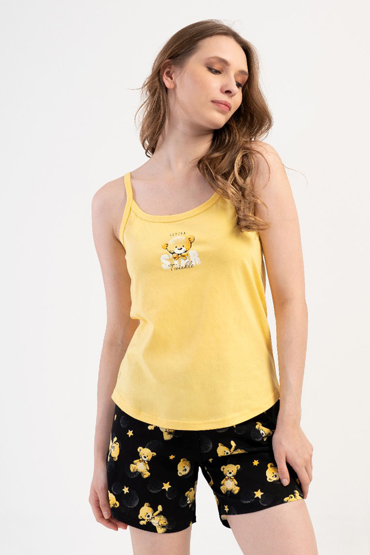 Pamuklu Kadın Ip Askılı Şortlu Pijama Takım
