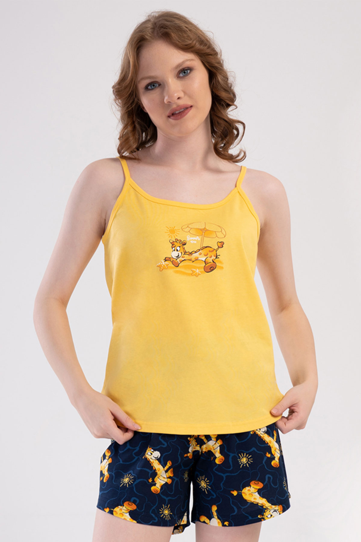 Pamuklu Kadın Ip Askılı Şortlu Pijama Takım
