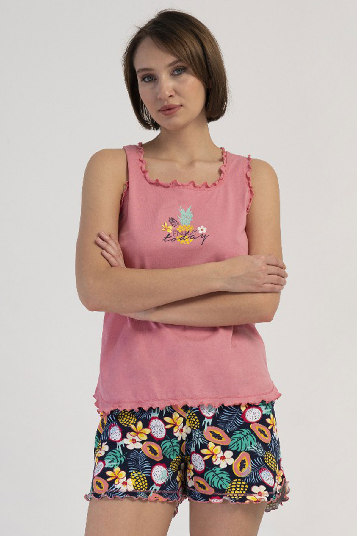 Pamuklu Kadın Genıs Askılı Şortlu Pijama Takım
