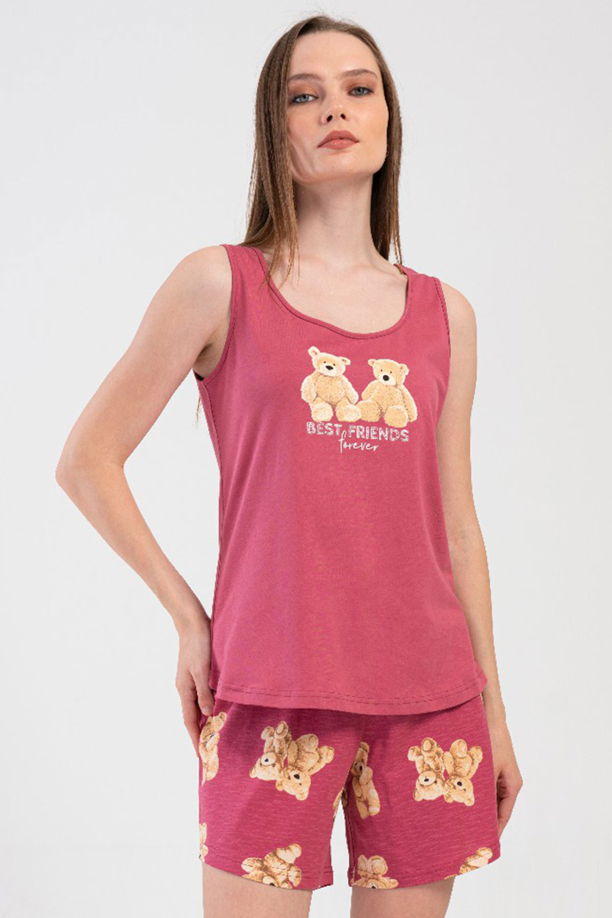 Pamuklu Kadın Genıs Askılı Şortlu Pijama Takım
