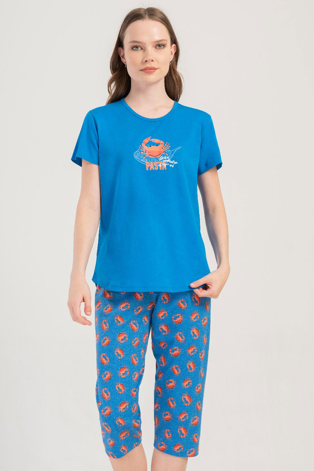 Pamuklu Kadın Kısa Kol Kaprili Pijama Takım
