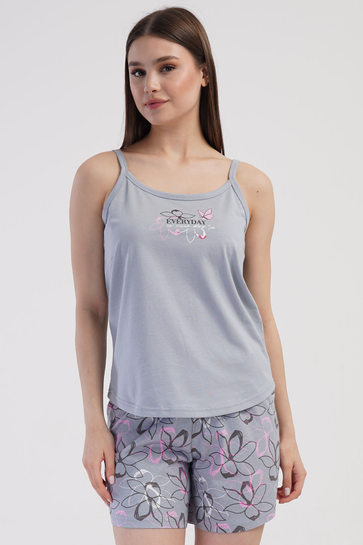 Pamuklu Kadın Ip Askılı Şortlu Pijama Takım
