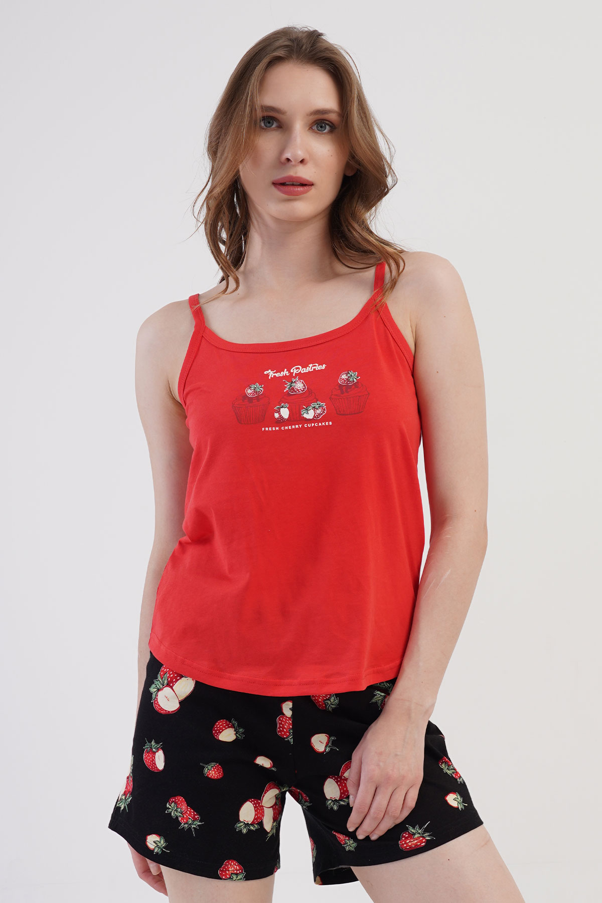 Pamuklu Kadın Ip Askılı Şortlu Pijama Takım
