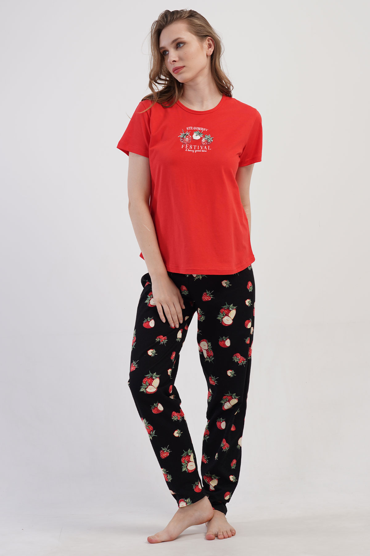 Pamuklu Kadın Büyük Beden Kısa Kol Pijama Takım
