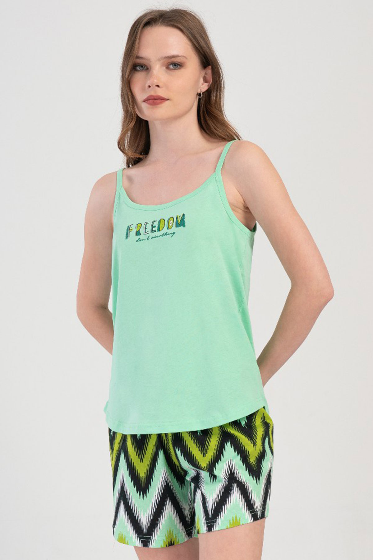 Pamuklu Kadın Ip Askılı Şortlu Pijama Takım
