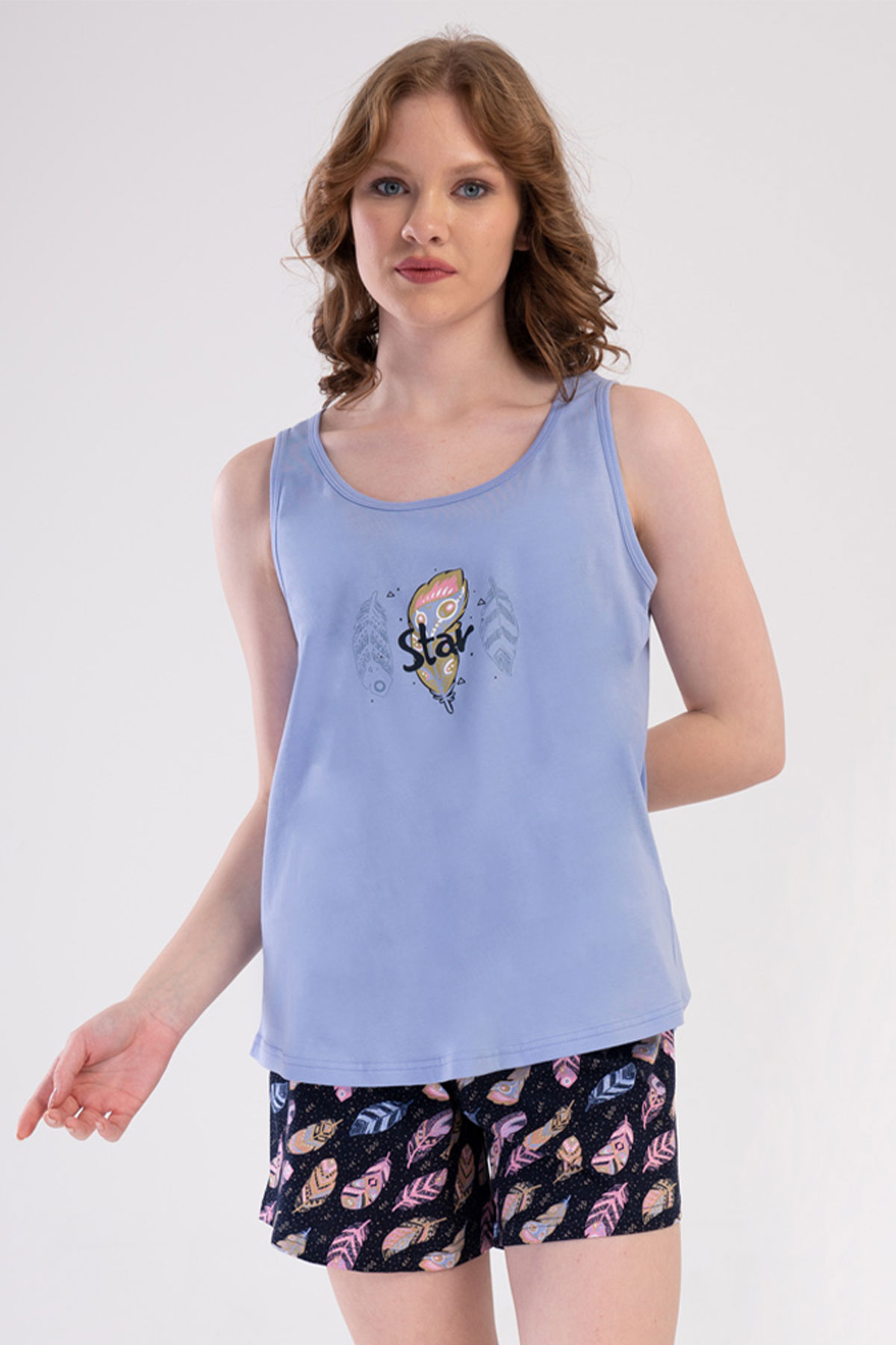 Pamuklu Kadın Büyük Beden Genıs Askılı Şortlu Pijama Takım
