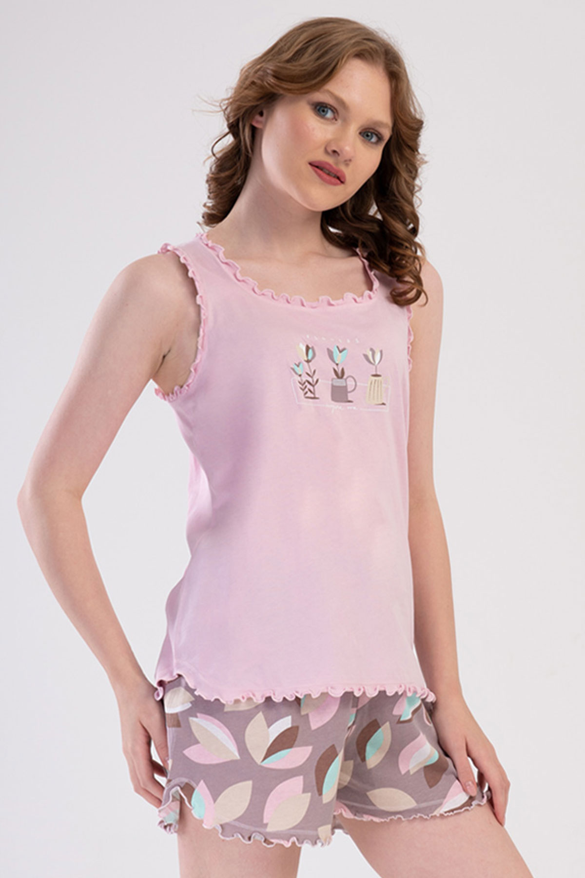 Pamuklu Kadın Büyük Beden Genıs Askılı Şortlu Pijama Takım

