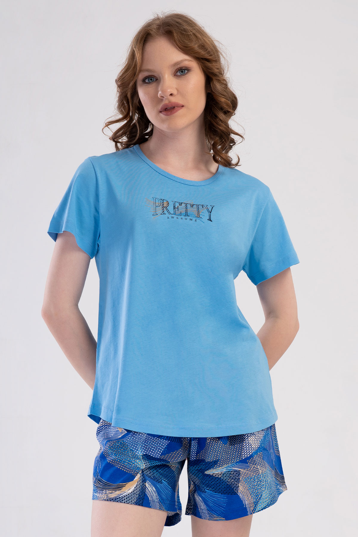 Pamuklu Kadın Büyük Beden Kısa Kol Şortlu Pijama Takım
