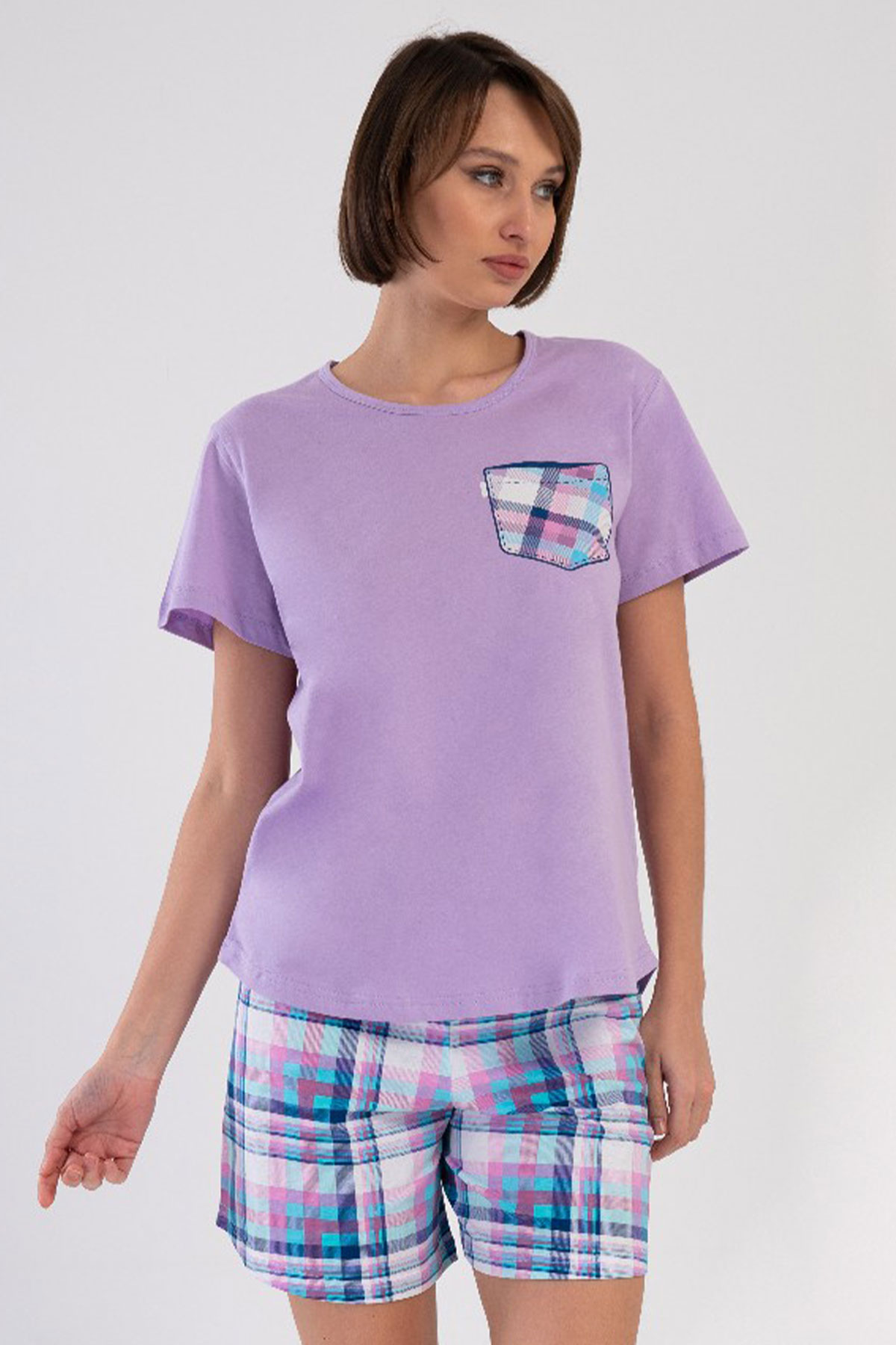 Pamuklu Kadın Büyük Beden Kısa Kol Şortlu Pijama Takım
