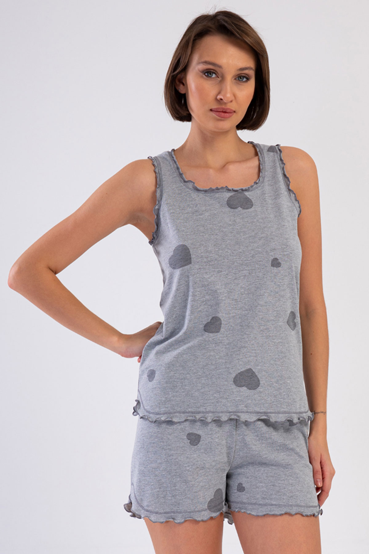 Kadın Genıs Askılı Şortlu Pijama Takım
