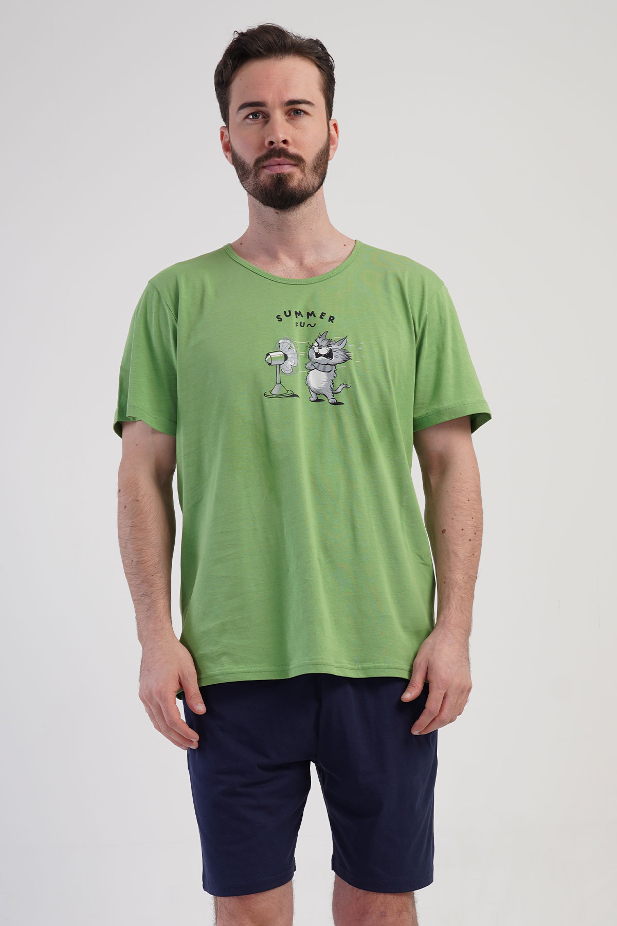 Pamuklu Erkek Kısa Kol Şortlu Pijama Takım
