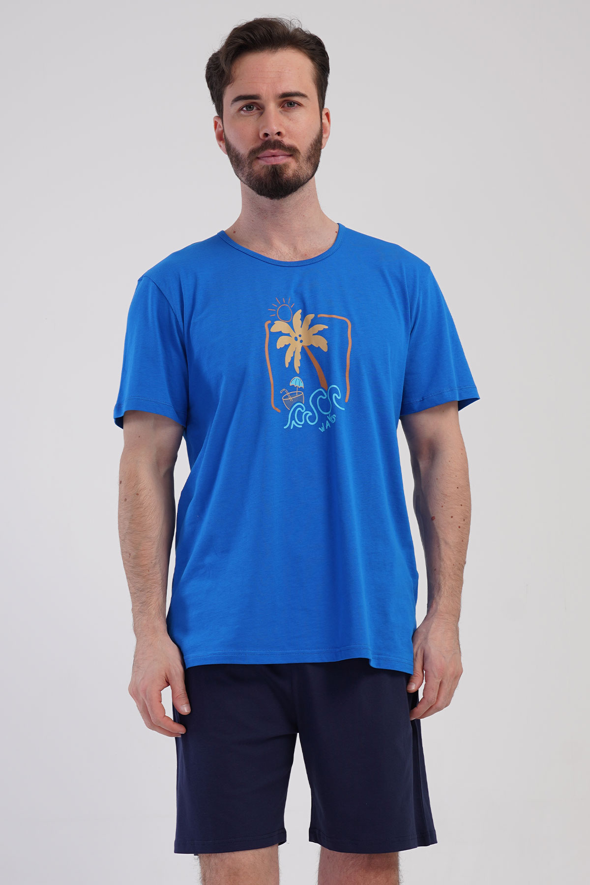 Pamuklu Erkek Büyük Beden Kısa Kol Şortlu Pijama Takım
