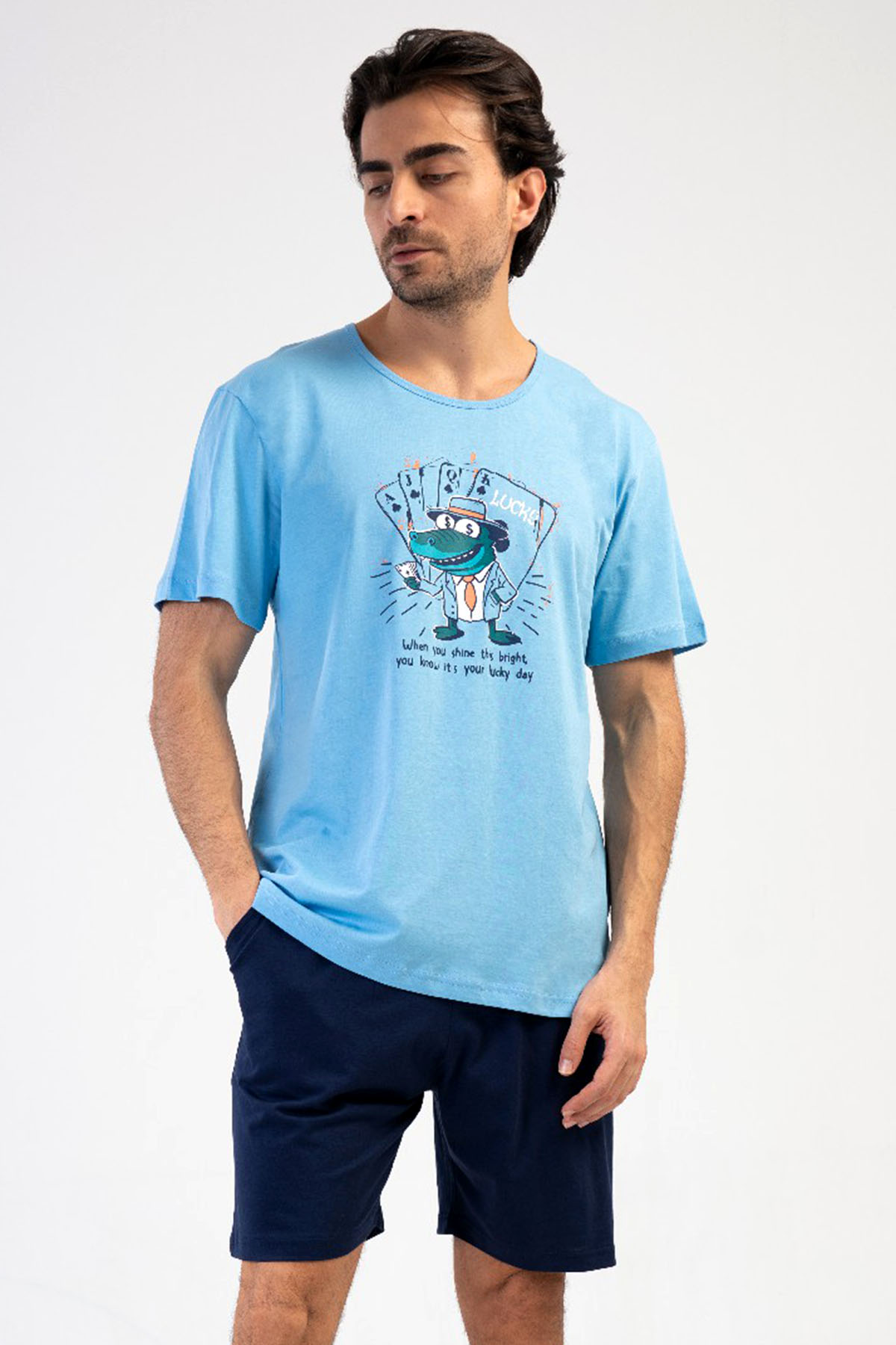 Pamuklu Erkek Büyük Beden Kısa Kol Şortlu Pijama Takım
