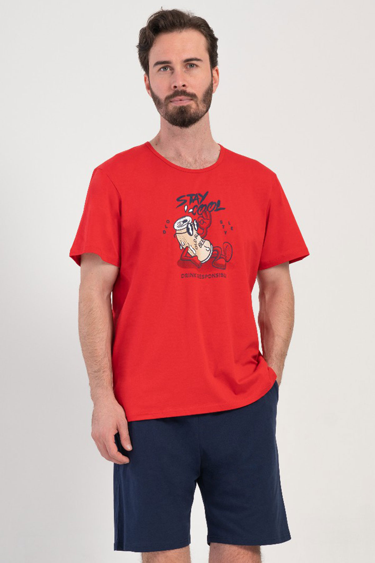 Pamuklu Erkek Büyük Beden V Yaka Kısa Kol Şortlu Pijama Takım

