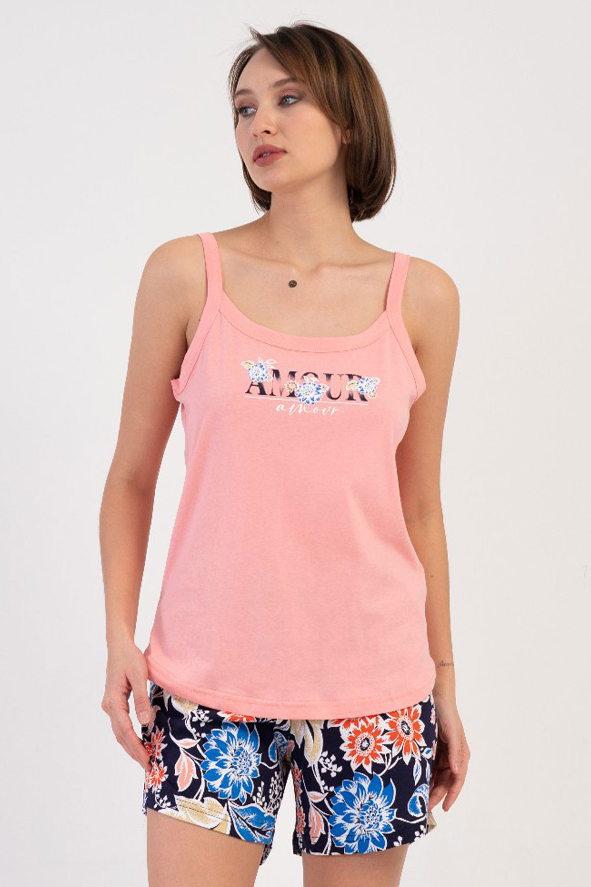 Pamuklu Kadın Büyük Beden Ip Askılı Şortlu Pijama Takım
