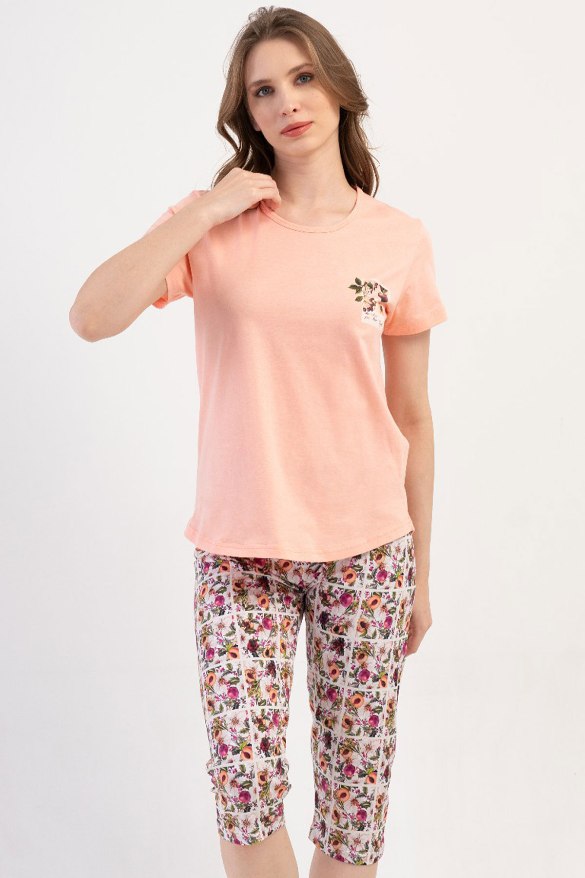 Pamuklu Kadın Kısa Kol Kaprili Pijama Takım
