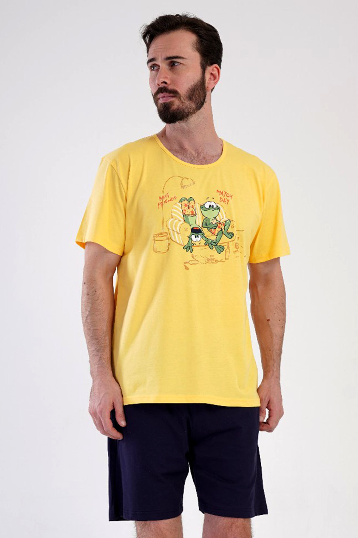 Pamuklu Erkek Kısa Kol Şortlu Pijama Takım
