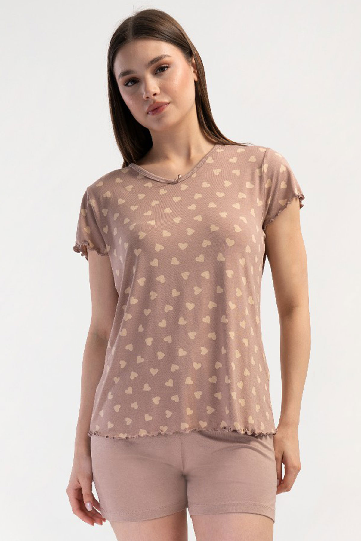 Kadın Vıscon V Yaka Kısa Kol Şortlu Pijama Takım
