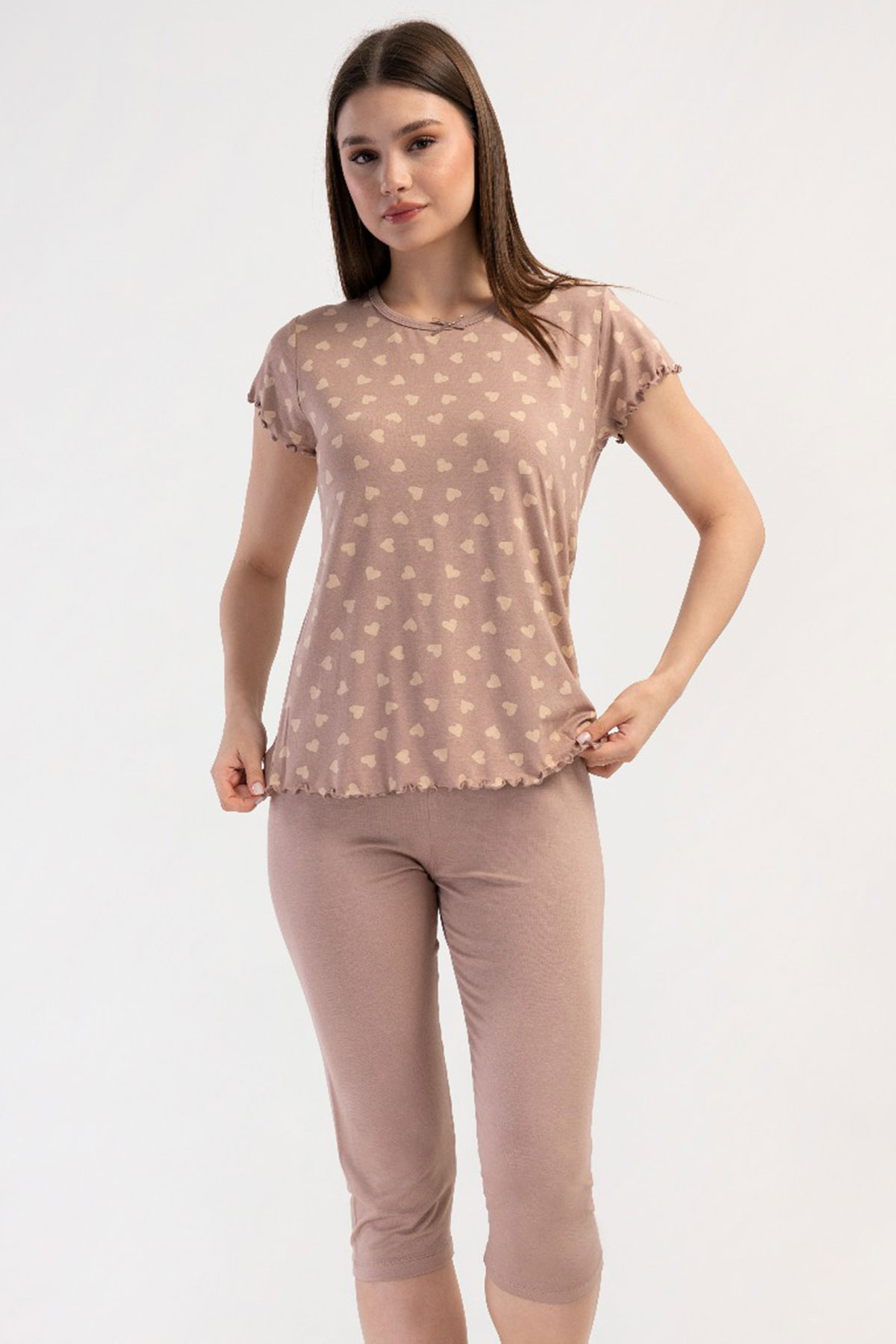 Kadın Vıscon Kısa Kol Kaprili Pijama Takım
