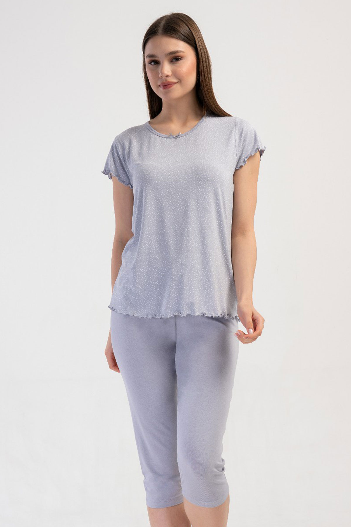 Kadın Vıscon Kısa Kol Kaprili Pijama Takım
