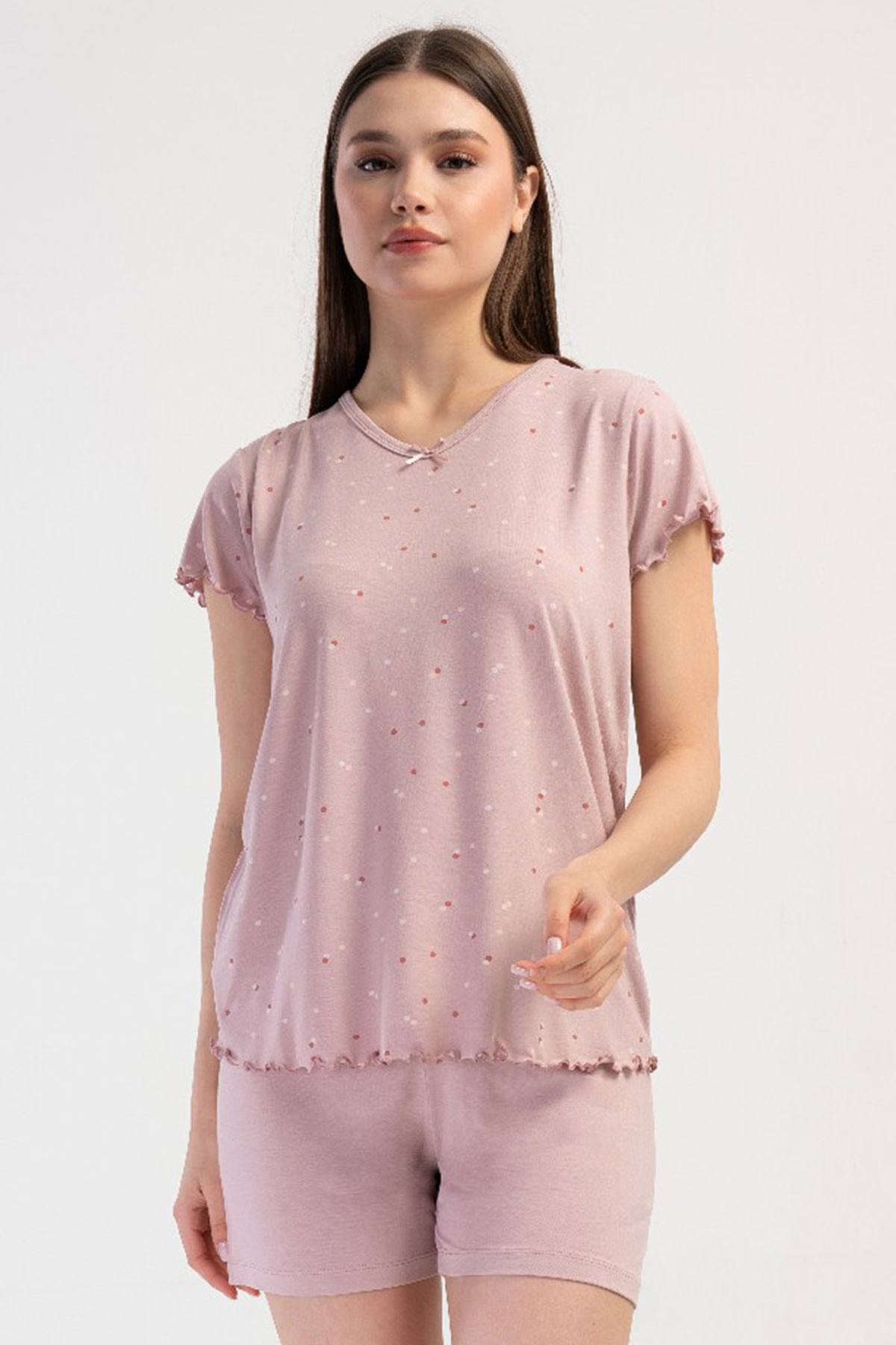 Kadın Vıscon V Yaka Kısa Kol Şortlu Pijama Takım
