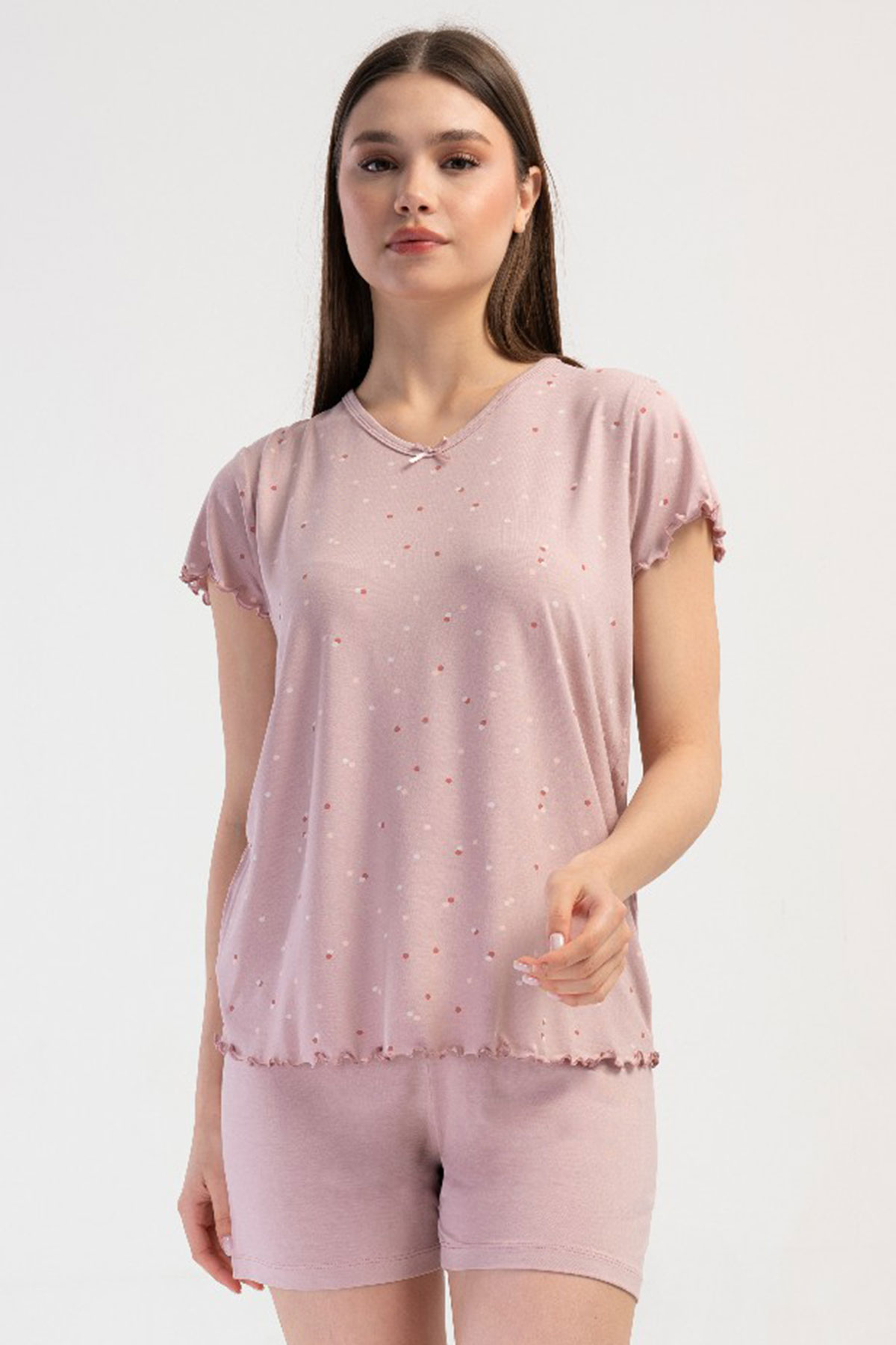 Kadın Vıscon Büyük Beden Kısa Kol Şortlu Pijama Takım
