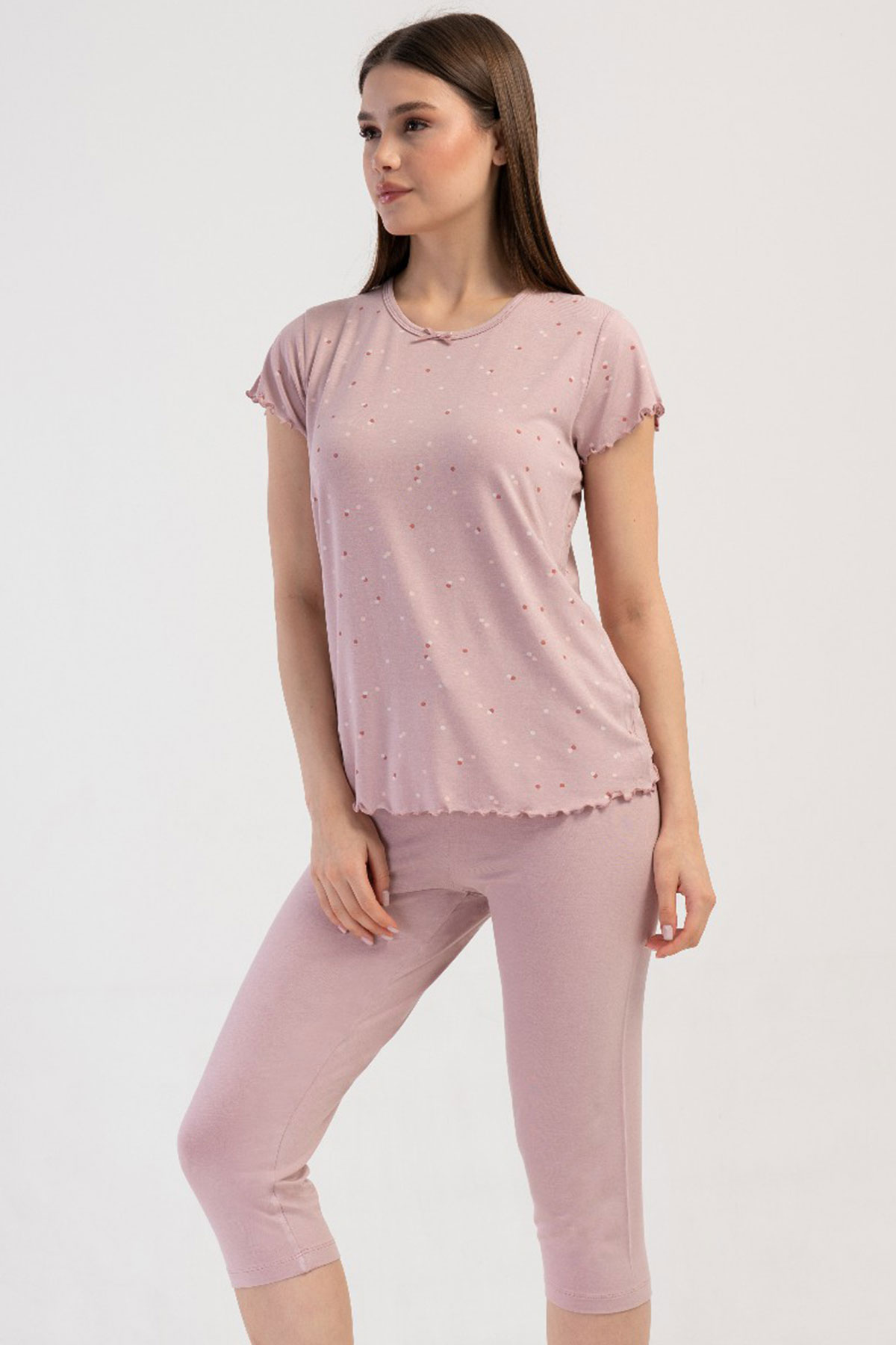 Kadın Vıscon Kısa Kol Kaprili Pijama Takım
