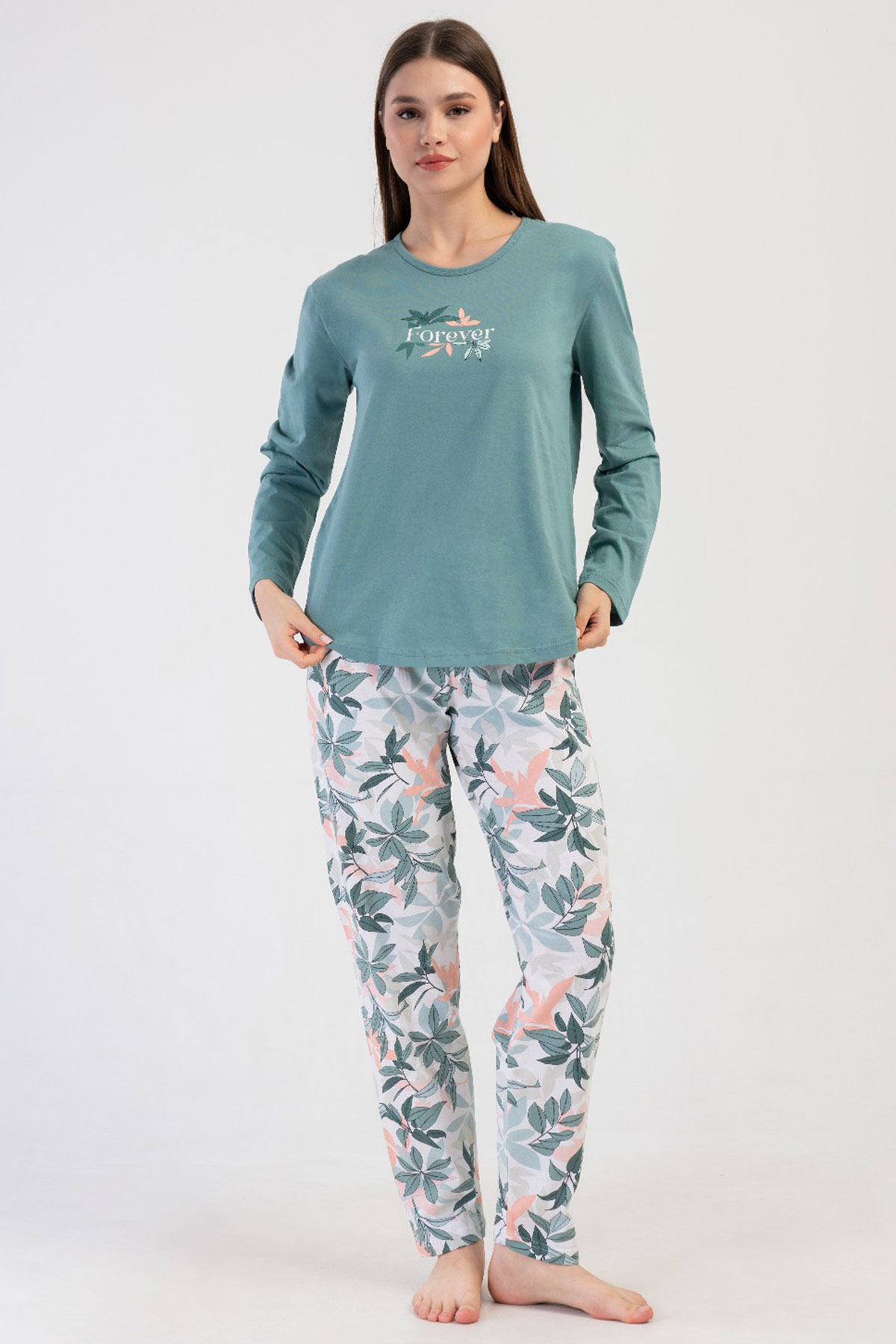 Pamuklu Kadın Büyük Beden Uzun Kol Pijama Takım
