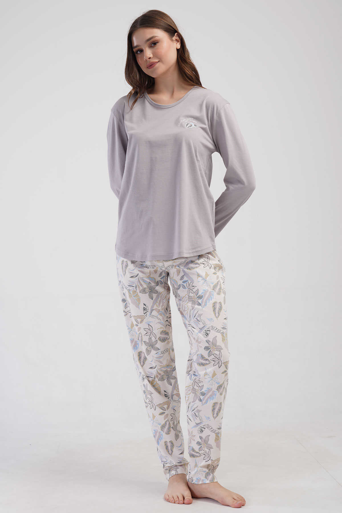 Pamuklu Kadın Büyük Beden Uzun Kol Pijama Takım
