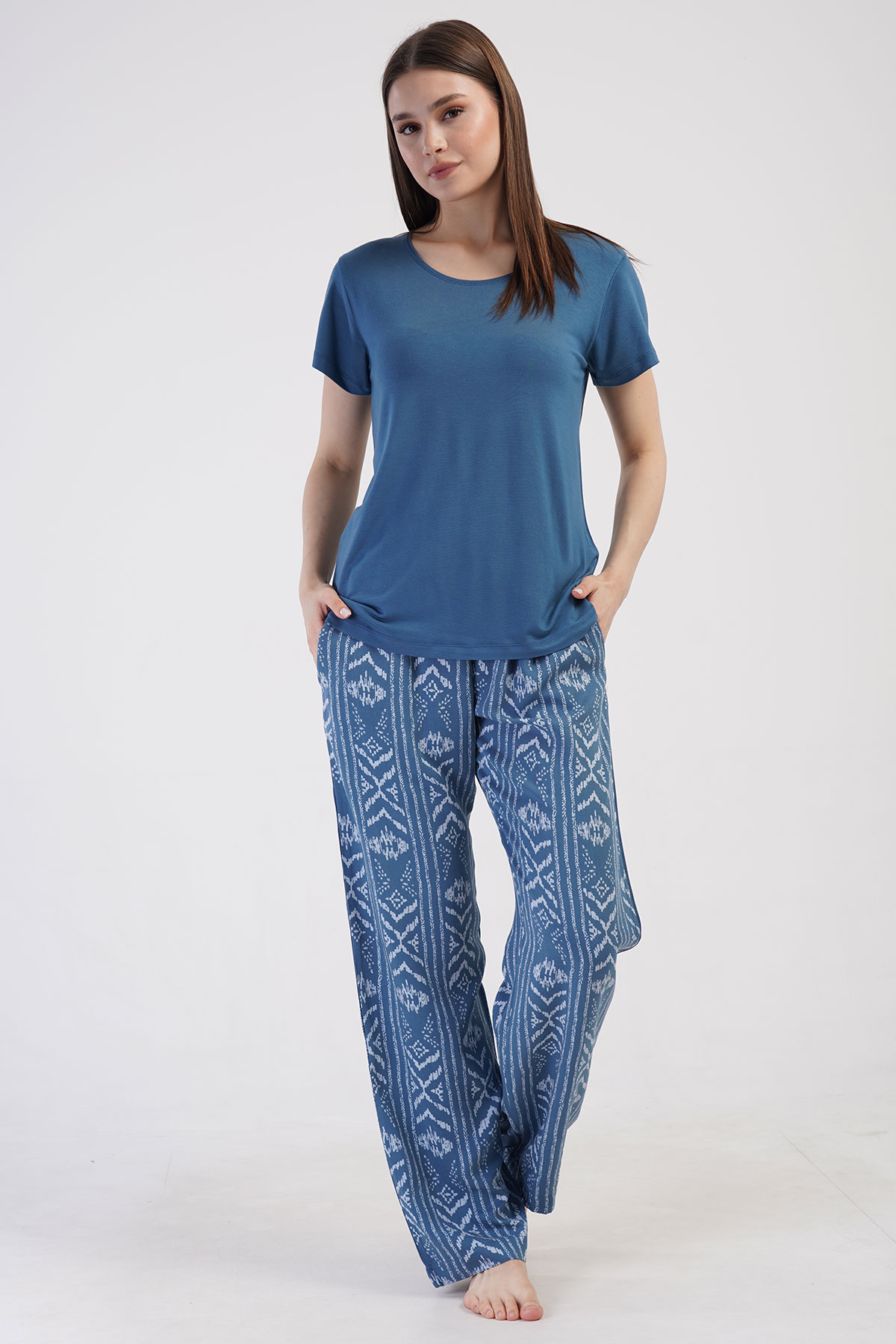 Kadın Vıscon Kısa Kol Pijama Takım
