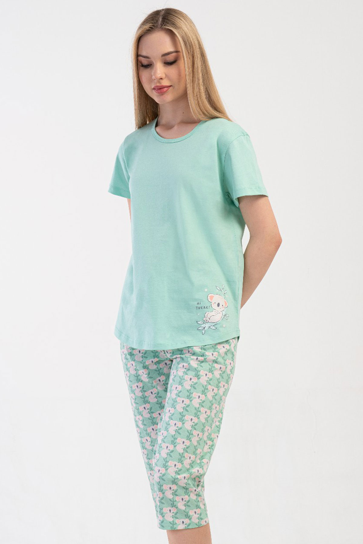 Pamuklu Kadın Kısa Kol Kaprili Pijama Takım
