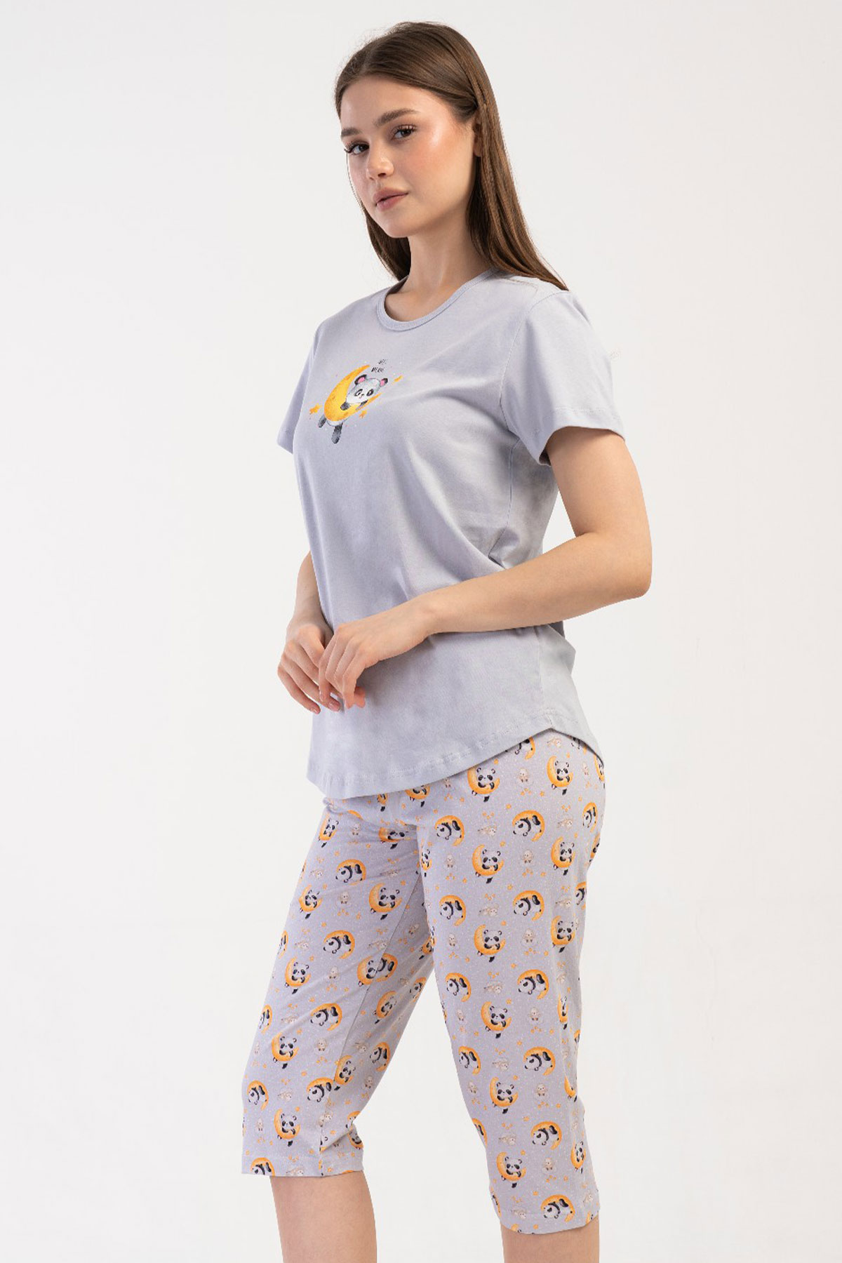 Pamuklu Kadın Kısa Kol Kaprili Pijama Takım
