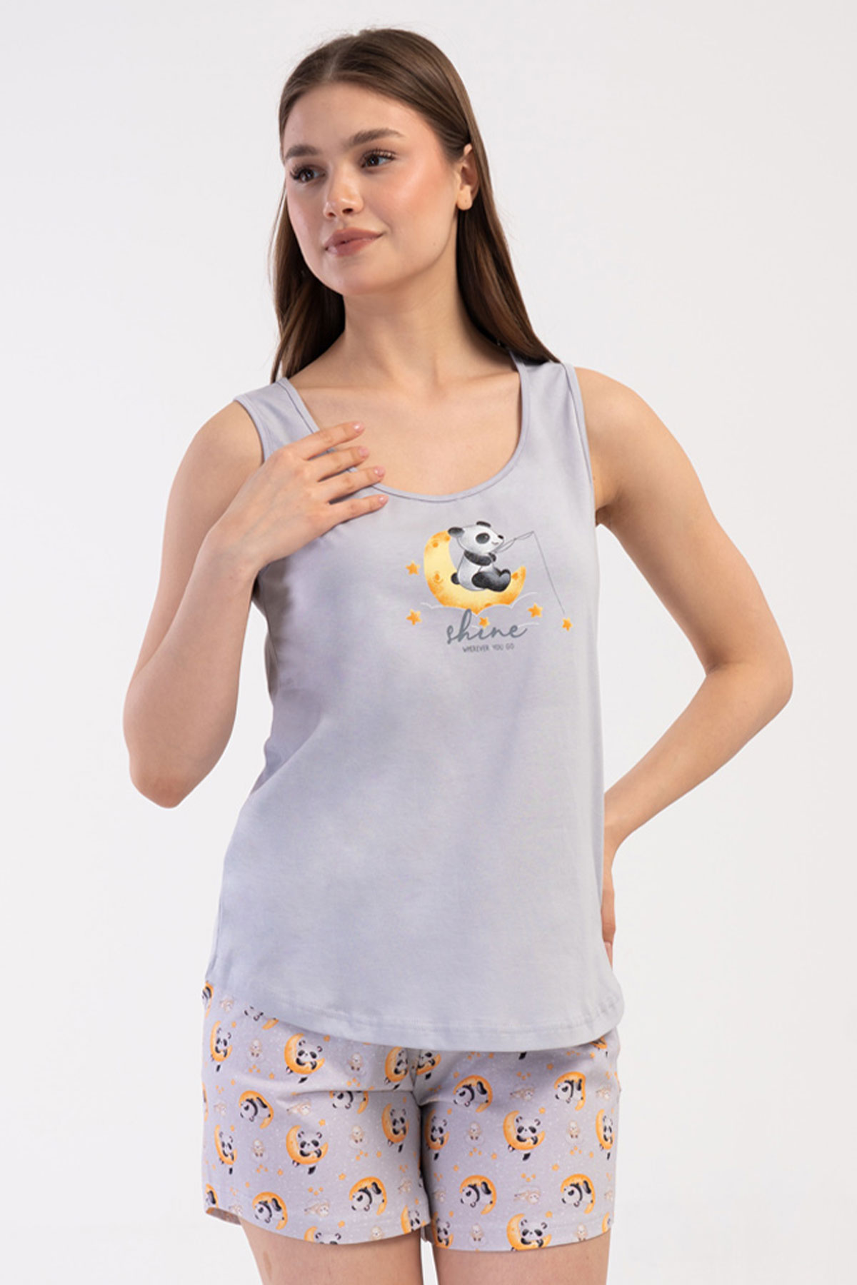 Pamuklu Kadın Genıs Askılı Şortlu Pijama Takım
