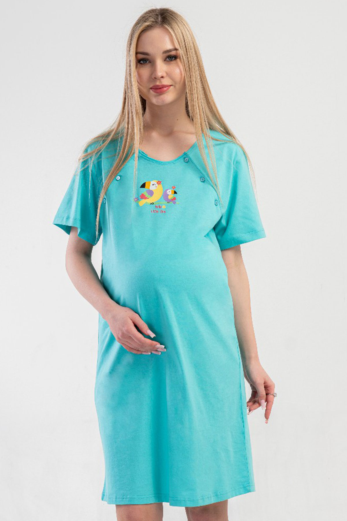 Pamuklu Kadın Kısa Kol Hamile gecelik
