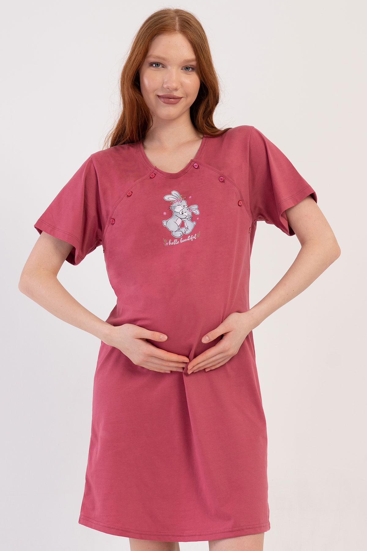 Pamuklu Kadın Kısa Kol Hamile gecelik
