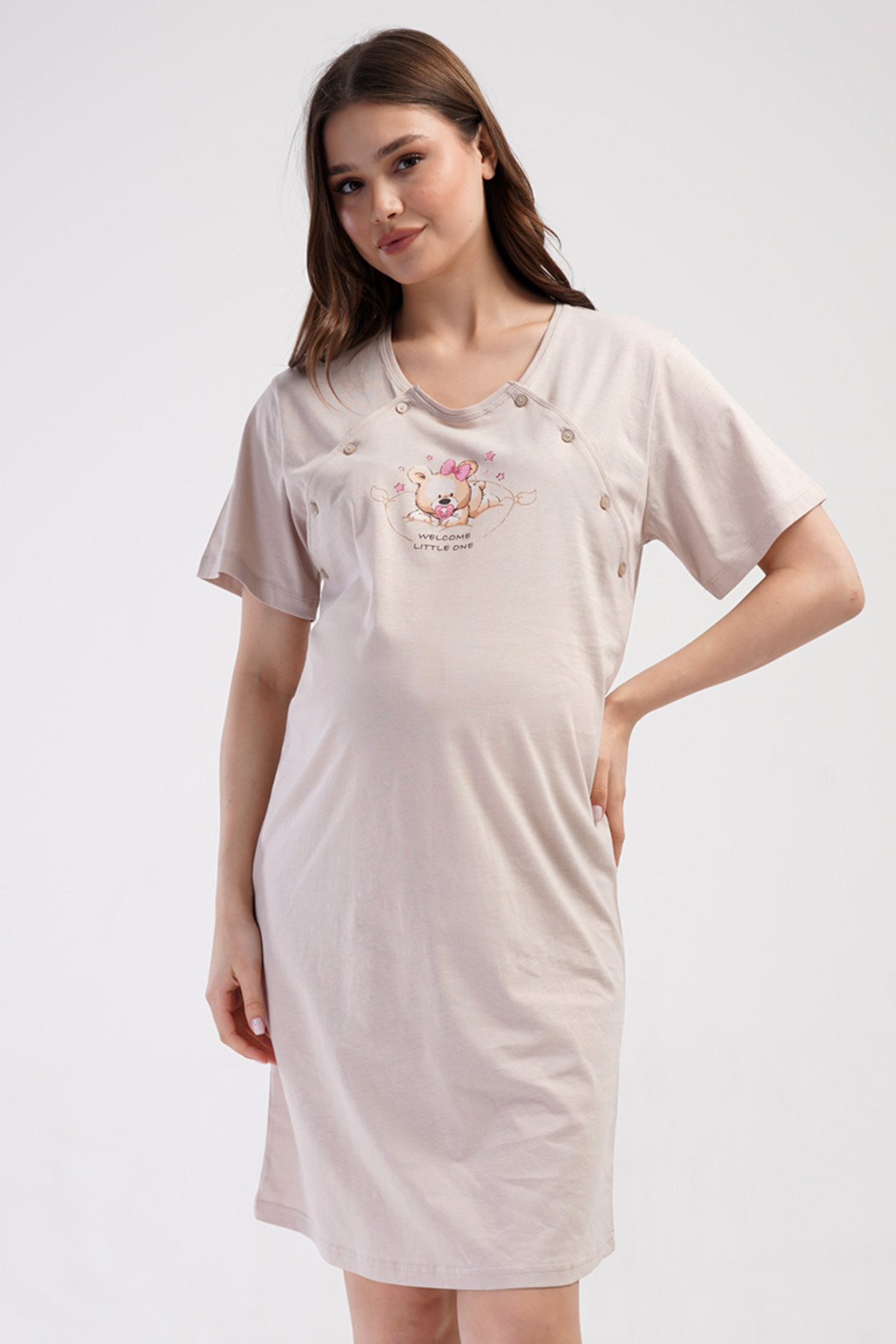 Pamuklu Kadın Kısa Kol Hamile gecelik
