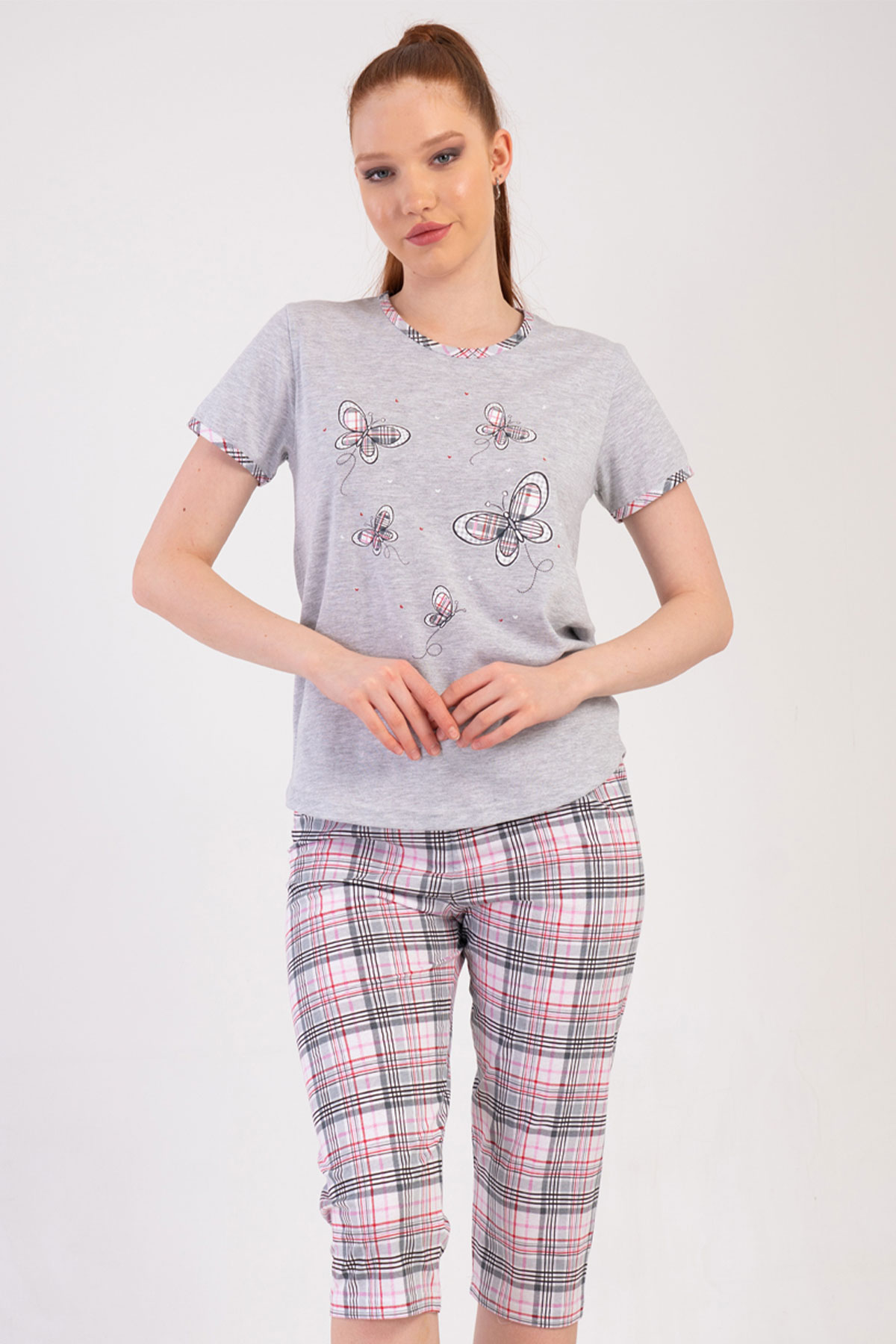 Kadın Kısa Kol Kaprili Pijama Takım
