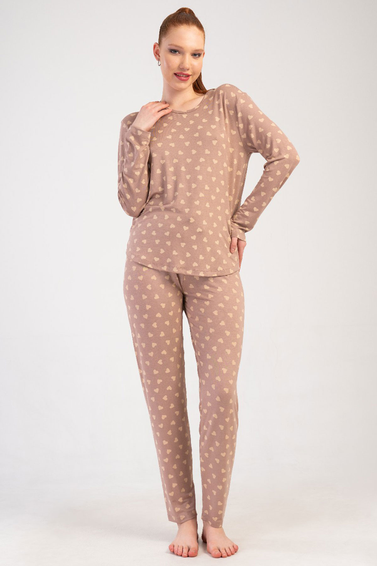 Kadın Vıscon Büyük Beden Uzun Kol Pijama Takım
