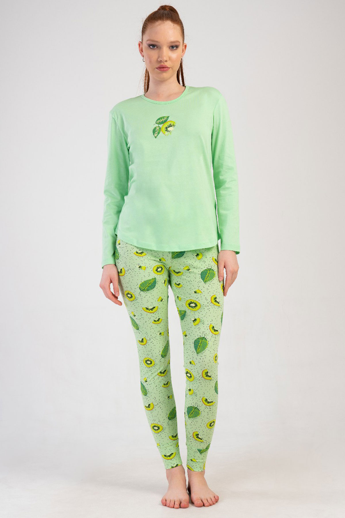 Pamuklu Kadın Uzun Kol Tayt Pijama Takım
