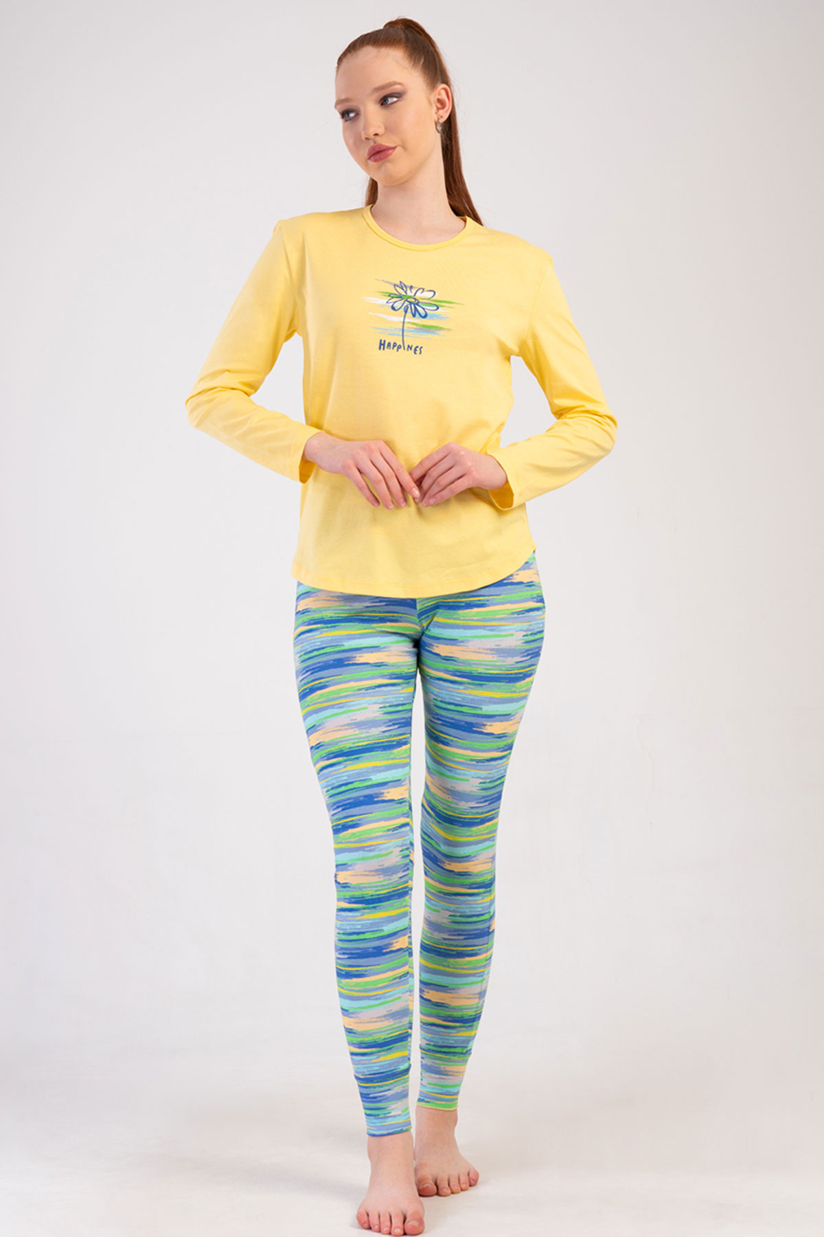 Pamuklu Kadın Uzun Kol Tayt Pijama Takım
