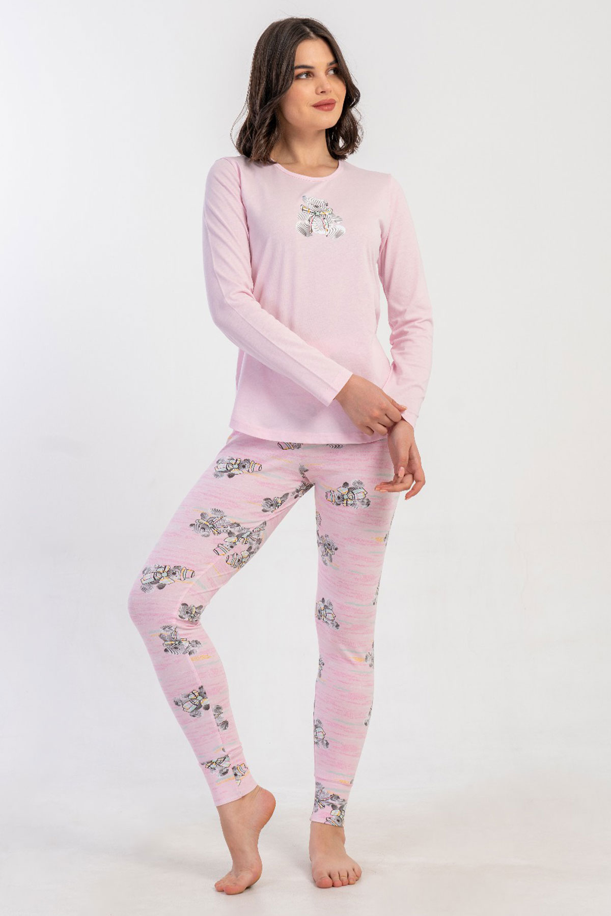 Pamuklu Kadın Uzun Kol Tayt Pijama Takım
