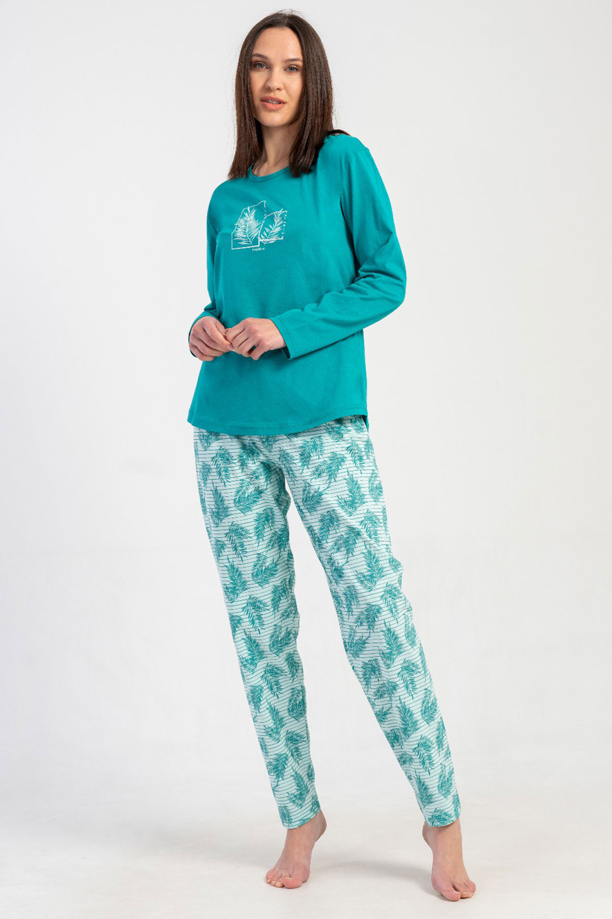Pamuklu Kadın Büyük Beden Uzun Kol Pijama Takım
