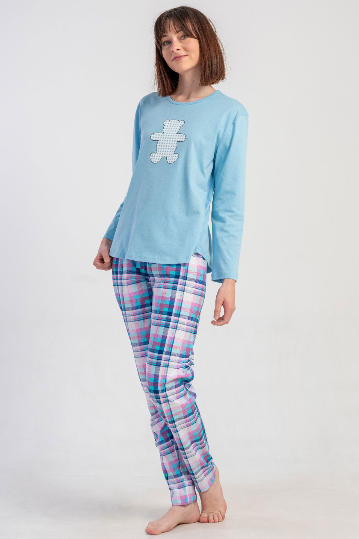 Pamuklu Kadın Büyük Beden Uzun Kol Pijama Takım
